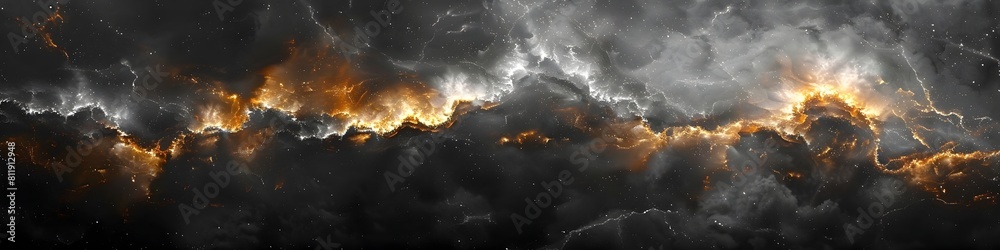 Poster dramatic and moody black marble texture background with intense stormy clouds and fiery eruptions
