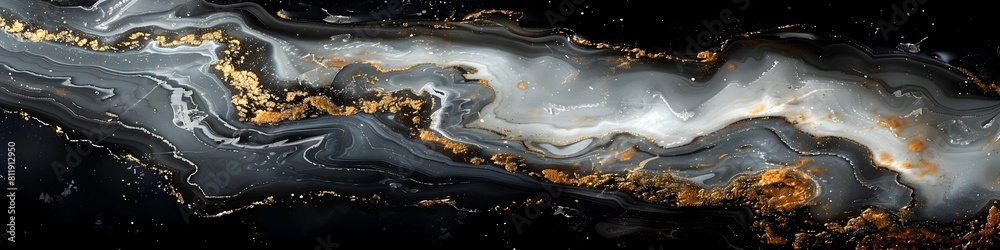 Poster black and gold marble swirling texture with glimmering fractal patterns for luxury background design