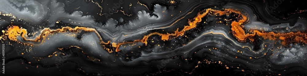 Poster captivating marble masterpiece:dramatic black and gold abstract texture with flowing waves and glow