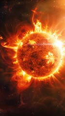 Fototapeta premium Solar flare on the Sun, causes magnetic storms on Earth