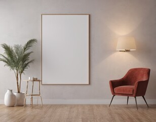 Minimalist Frame Mockup Hanging on a Stylish Wall in a Modern Apartment, Perfect for Displaying Artwork, Posters, or Photography