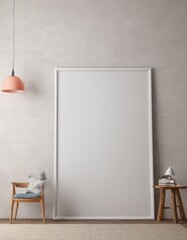 Minimalist Frame Mockup Hanging on a Stylish Wall in a Modern Apartment, Perfect for Displaying Artwork, Posters, or Photography