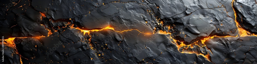 Poster mesmerizing ebony marble texture with fiery glowing cracks and fractures