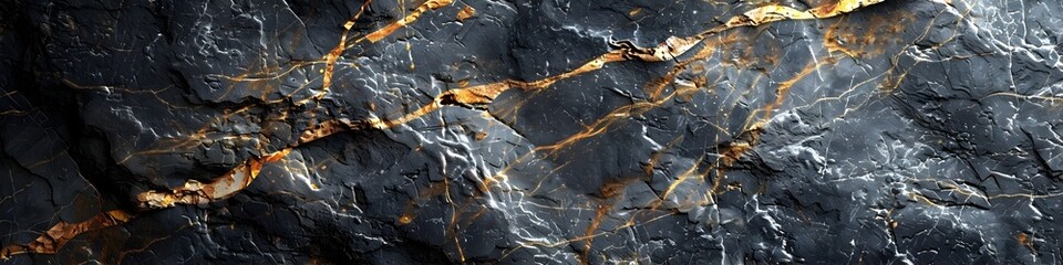 Dramatic Black Marble Granite Stone Textured Background with Golden Veins and Fractures for Luxury Interior and Exterior Design