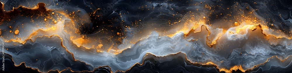 Poster Mesmerizing Black Marble Texture with Fiery Cosmic Swirls and Flowing Molten Patterns Capturing the Beauty of Natural Stone and Dramatic Atmospheric