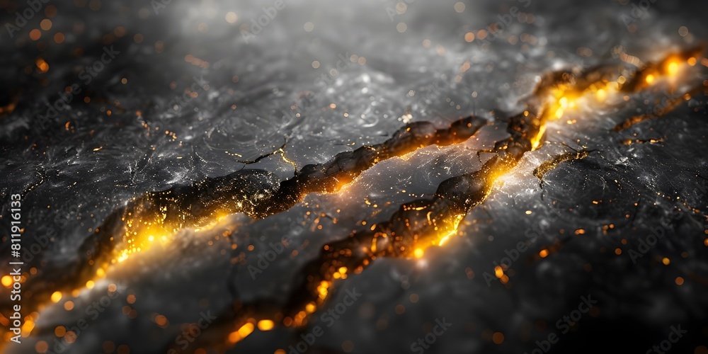 Aufkleber dramatic black marble textured background with fiery glowing fractal patterns and volcanic eruption 