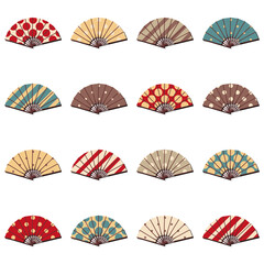 set with different ornament fans on white background decorative collection art design objects clipart	
