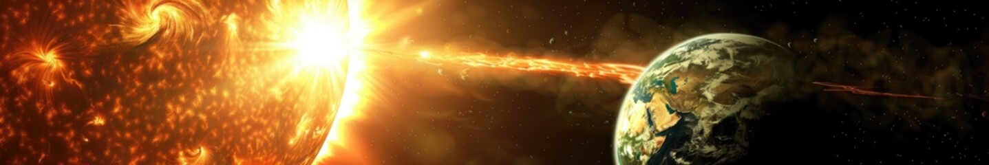 Obraz premium solar flare and planet earth, causes magnetic storms on Earth