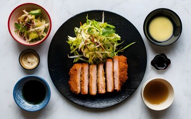 Tonkatsu pork cutlet with cabbage salad