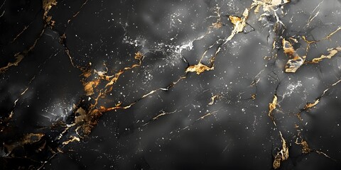Dramatic Black Marble Textured Background with Golden Veins and Highlights