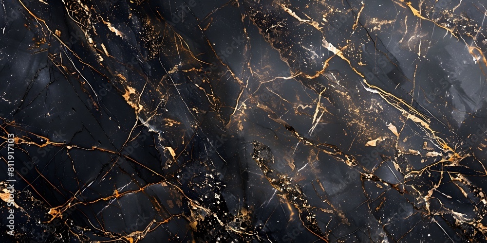 Poster Dramatic Textured Black and Gold Marble Background with Intricate Veining and Cracked Patterns for Luxury Design and Branding