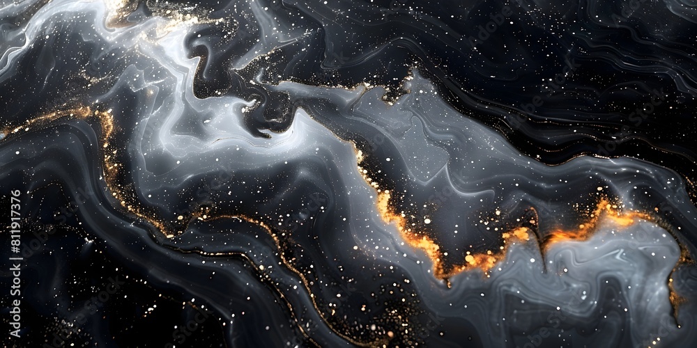 Aufkleber mesmerizing marble swirls and fractal formations in dramatic black and gold abstract backdrop