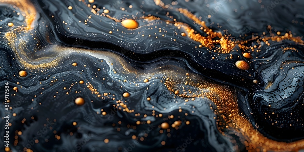 Poster Mesmerizing Abstract Black Marble Background with Shimmering Golden Accents and Fluid,Dynamic Patterns