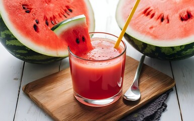 Watermelon juice in a glass with a slice