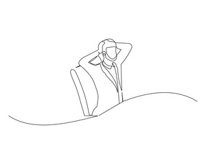 Continuous single one drawing workers who are holding their heads because of stress. vector illustration design for business growth strategy concept.