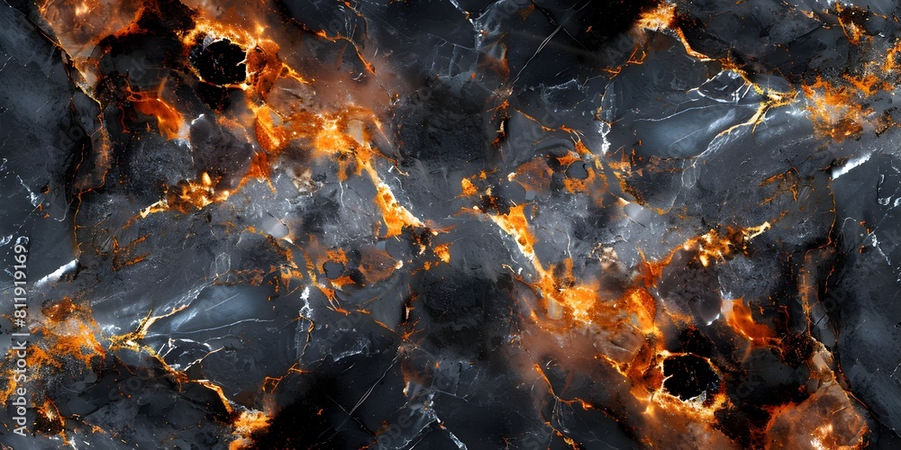 Poster Fiery Marble Explosion - Dramatic Fractal Patterns in Smoldering Monochrome Stone Background for Digital and Graphic Design