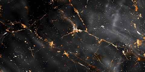 Captivating Black Marble Backdrop with Intricate Golden Veins and Cracks Showcasing Nature's Exquisite