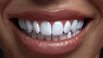 perfect-shaped veneers in a woman's smile close-up, dental advertising. digital smile design 