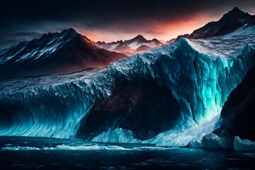 wallpaper of a shrinking glaciers, with rocky moraines as the background, during accelerated glacial melt.