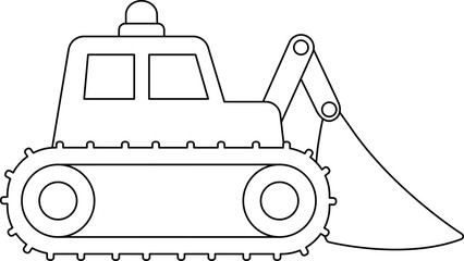 Vector black and white bulldozer with shovel or scoop, crawler mechanism. Construction site, road work line icon. Building transportation coloring page. Cute transport, repair service illustration © Lexi Claus