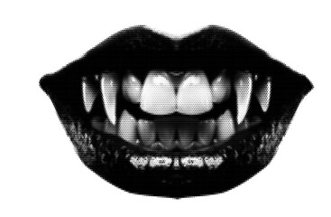 Halloween vampire dracula mouth with sharp teeth. Grunge vector halftone design element