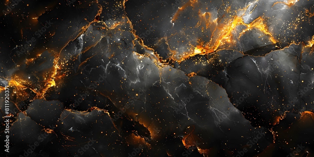 Poster dramatic black marble explosion with fiery fractal patterns and contrasting textures