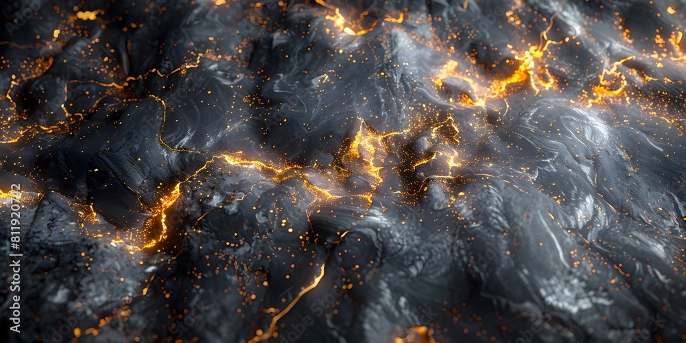 Poster mesmerizing black marble backdrop with flowing fiery patterns and smoky textures