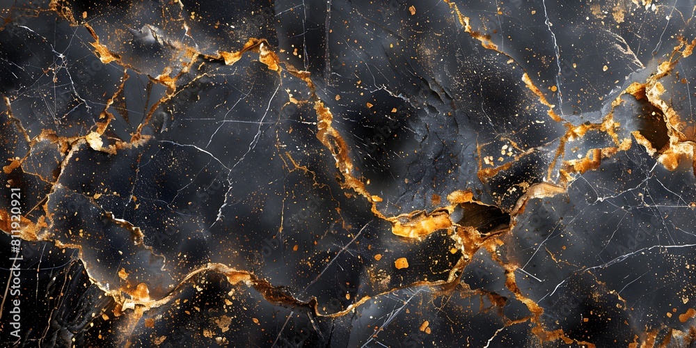 Poster Luxurious dark marble texture with golden veins and a dramatic,moody aesthetic,creating a premium,stylish backdrop for creative and editorial design