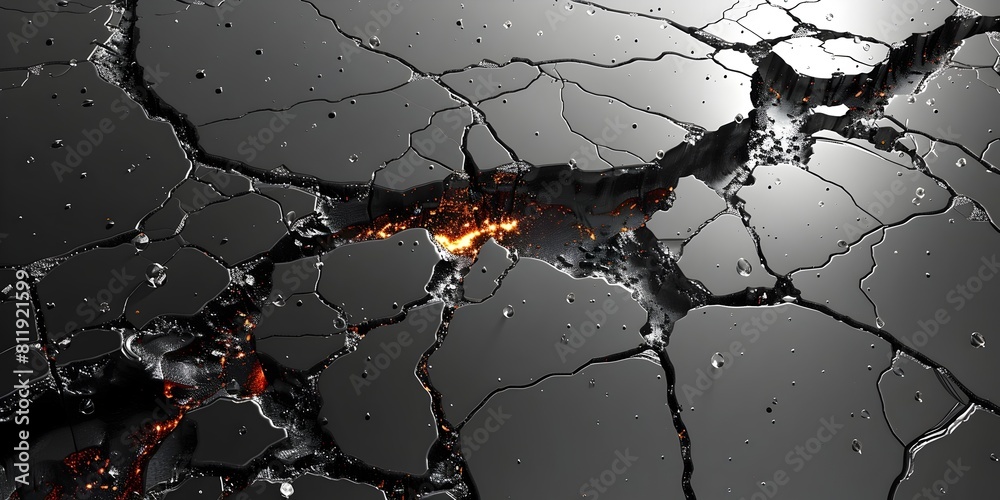Poster Dramatic Cracked Black Marble Background Textured Surface with Moody Monochromatic Fractal Patterns,Ideal for Abstract Art and Design Projects