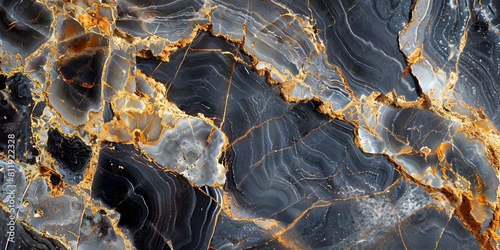 Aufkleber stunning swirling patterns of luxurious black and gold marble stone texture with captivating geometr