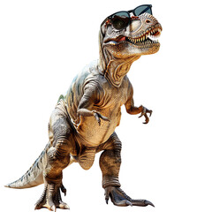 Fototapeta premium The photo shows a realistic rendering of a Tyrannosaurus Rex wearing sunglasses