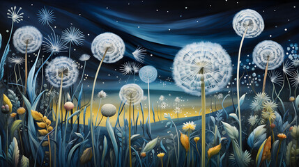 dandelion daydream art landscape oil painting background poster decoration painting