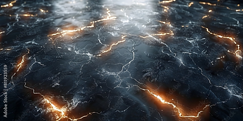 Poster dramatic glowing fractal marble background with intricate cracks and veins