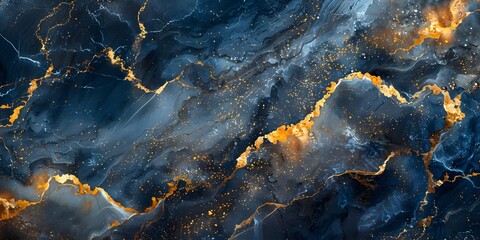 Fototapeta premium Black Marble Textured Background with Flowing Golden Accents and Dramatic Lighting Effect for Premium Design or Luxury Product