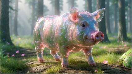 生成ai pig beautiful　forest