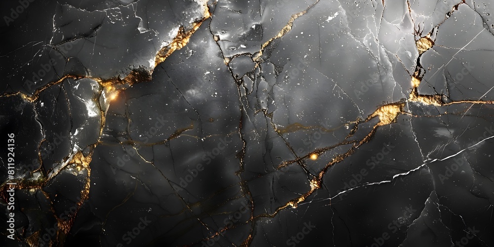 Poster striking weathered black marble texture with golden veins and intricate patterns for luxury decor an