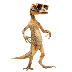 A photo of a gecko wearing sunglasses.