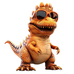A small, cartoon dinosaur wearing sunglasses.