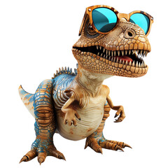 A small dinosaur with sunglasses.