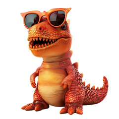 A small, cartoonish Tyrannosaurus Rex wearing sunglasses