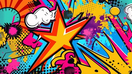 Dynamic Pop Art Explosion with Bright Colors and Abstract Elements
