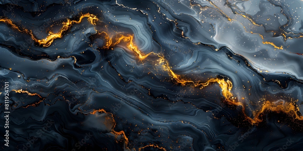 Poster captivating black marble pattern with luminous swirls and energetic flows