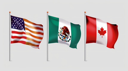 Vector Flags of NAFTA Countries Canada, United States of America and Mexico. The North American Free Trade Agreement --ar 16:9 - obrazy, fototapety, plakaty