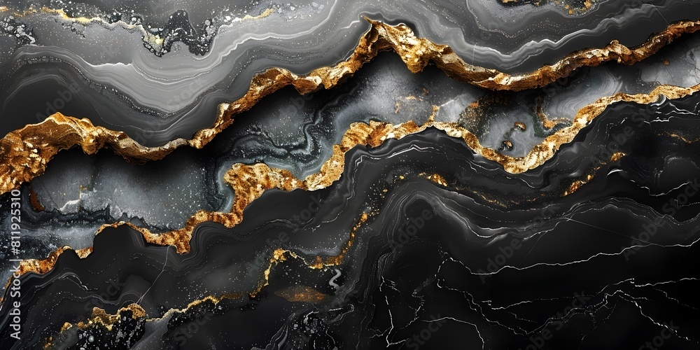 Poster Mesmerizing Marble Masterpiece:Captivating Abstract Patterns and Textures in Shimmering Black and Gold