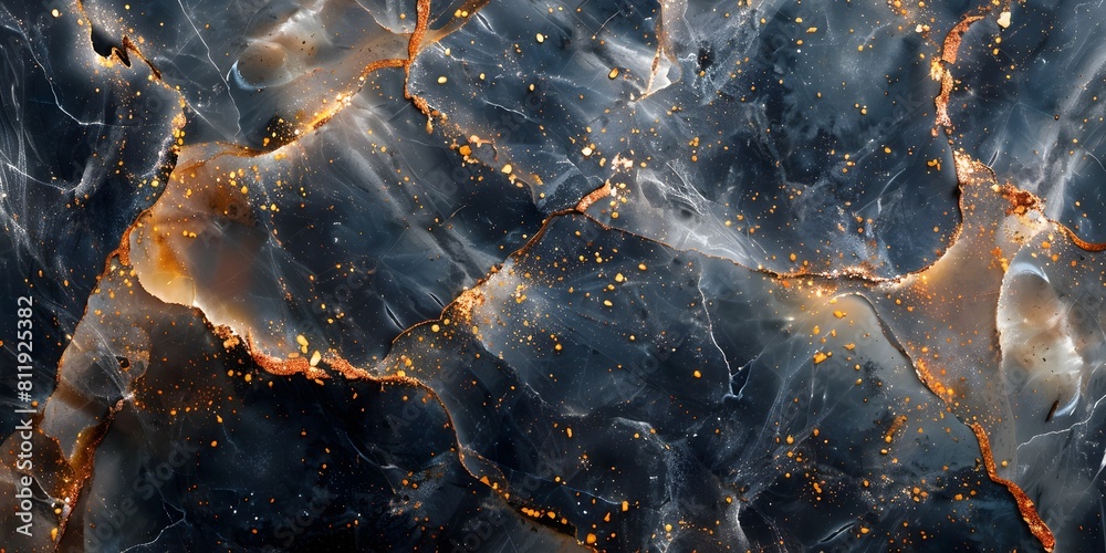 Poster luxurious black marble textured background with shimmering golden veins and fractal-like patterns fo