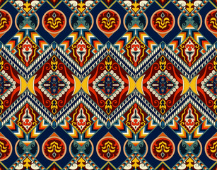 abstract fabric pattern Seamless ethnic background, navy blue and red.