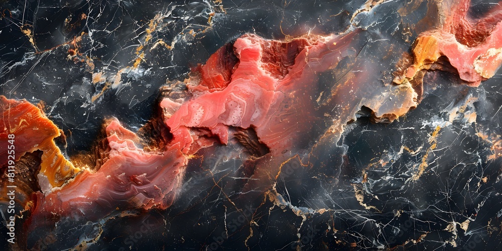 Poster black and red marble fractal abstract textural background with fiery volcanic cracked patterns and w