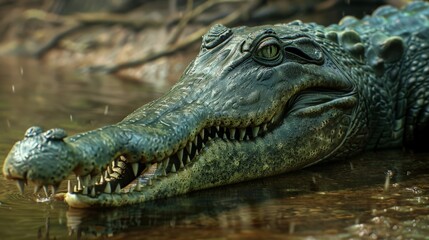 Fototapeta premium AI-generated photo of a crocodile lurking in the water, waiting to strike.