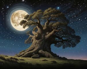 A huge oak tree with a scifi look