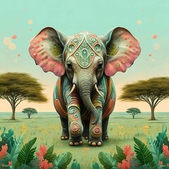 Obraz premium Cute elephant pictures with beautiful art patterns.